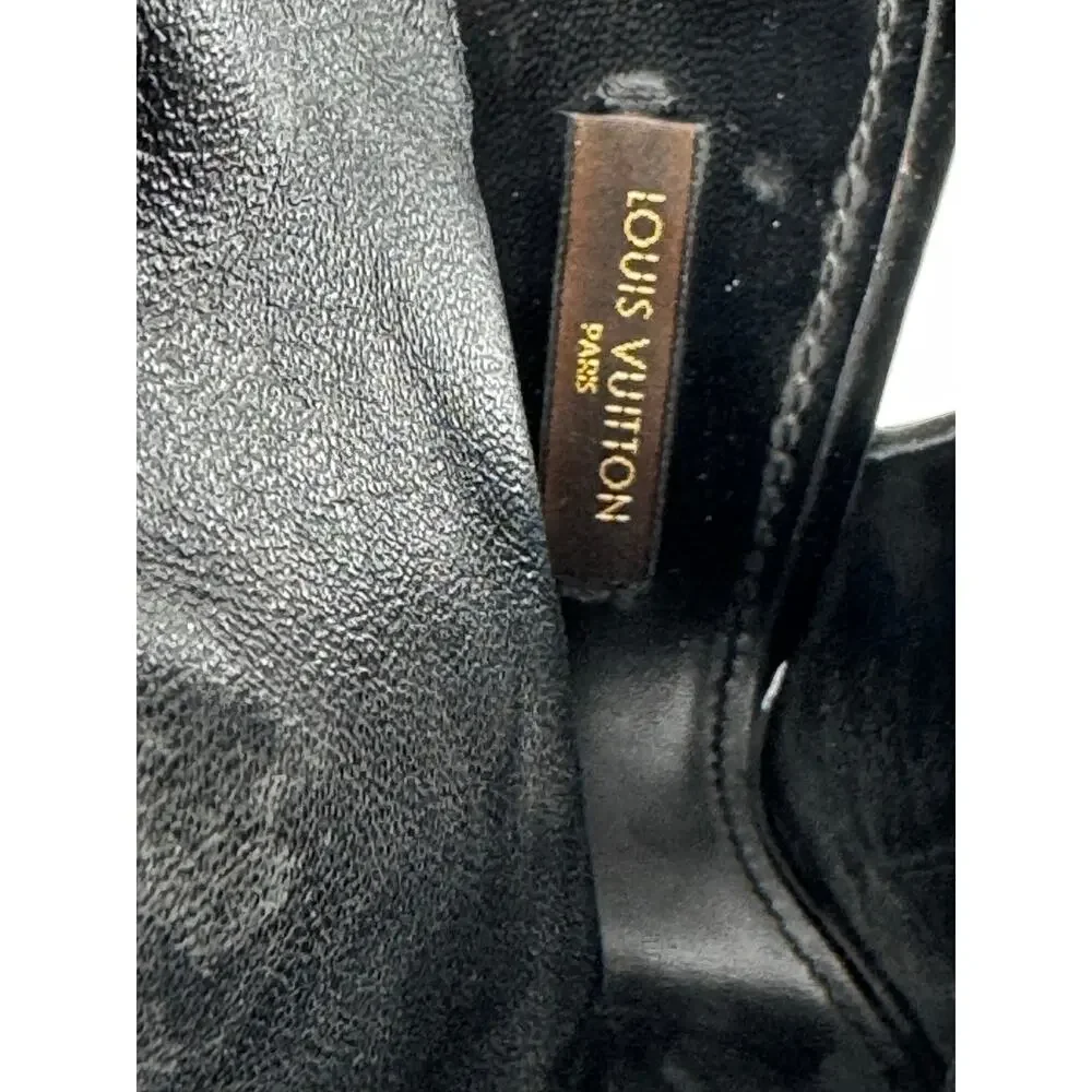 Louis Vuitton Black Sequin Leather Peep Toe Platform Boots 140mm EU 37